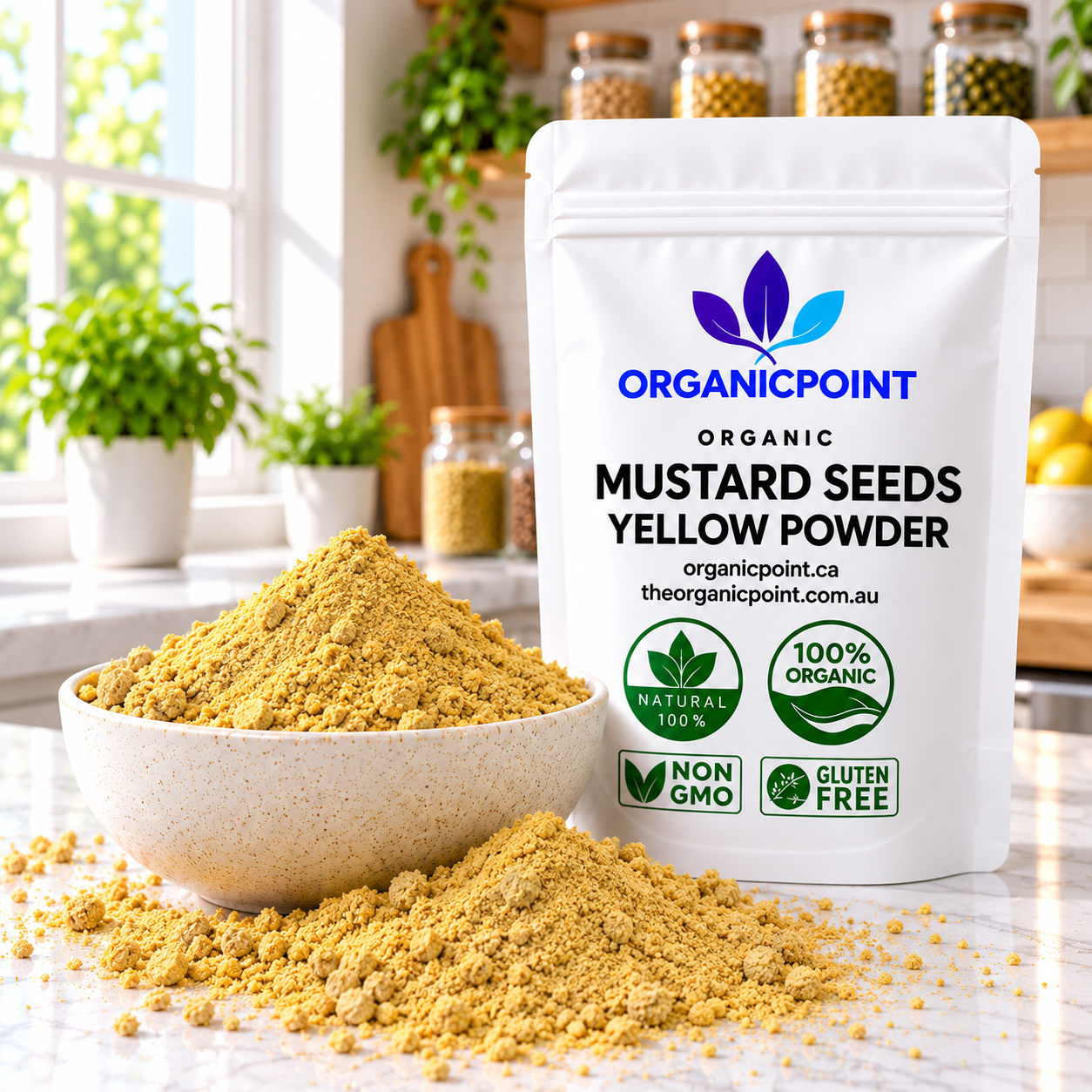 Organic Mustard Seeds, Yellow, Powder