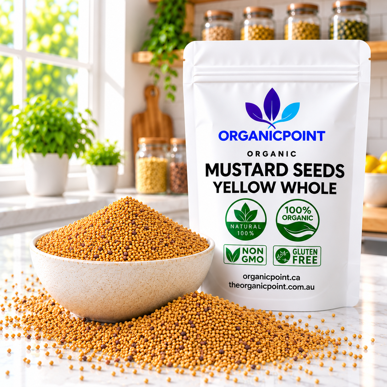 Organic Mustard Seeds, Yellow, Whole