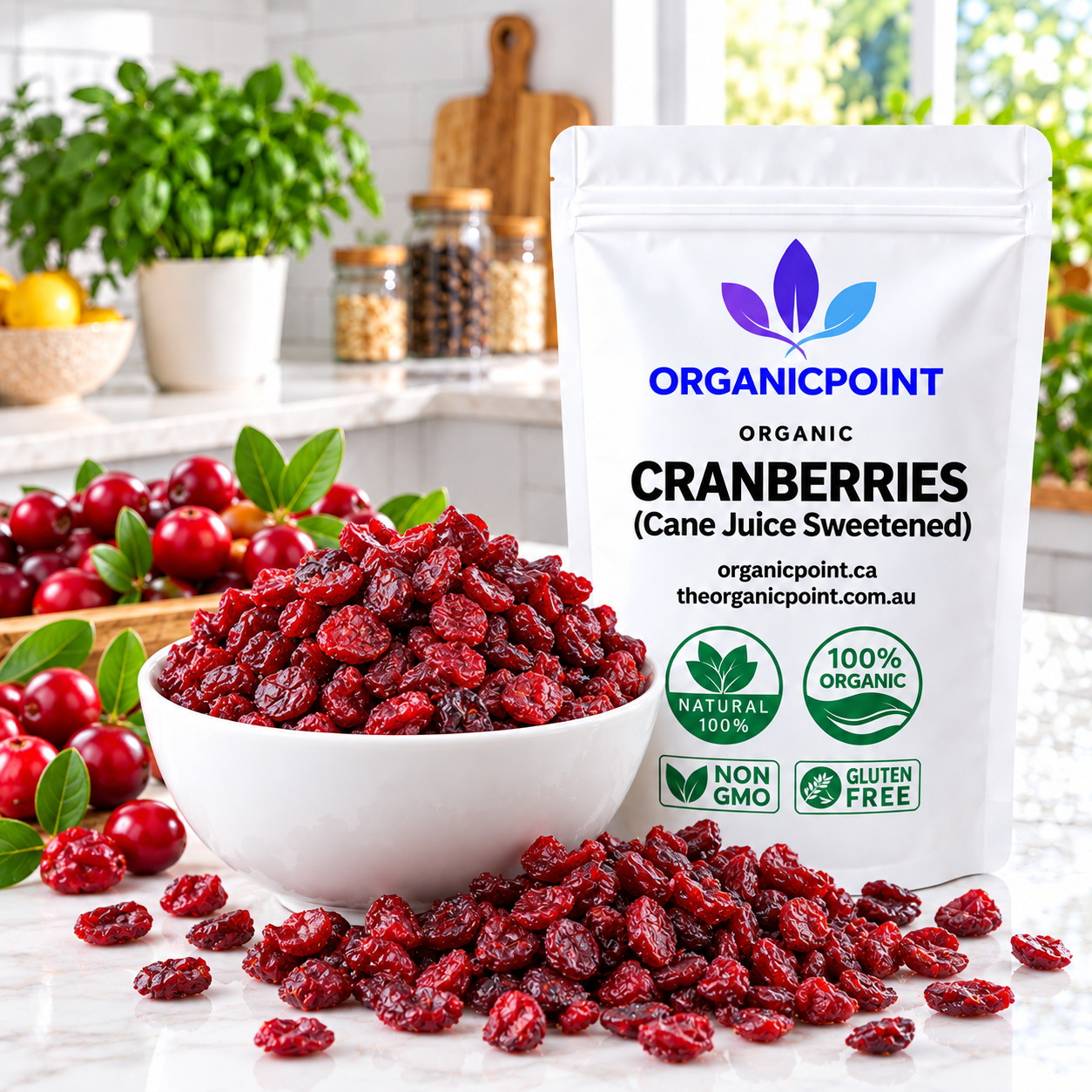 Organic Cranberries, cane juice sweetened