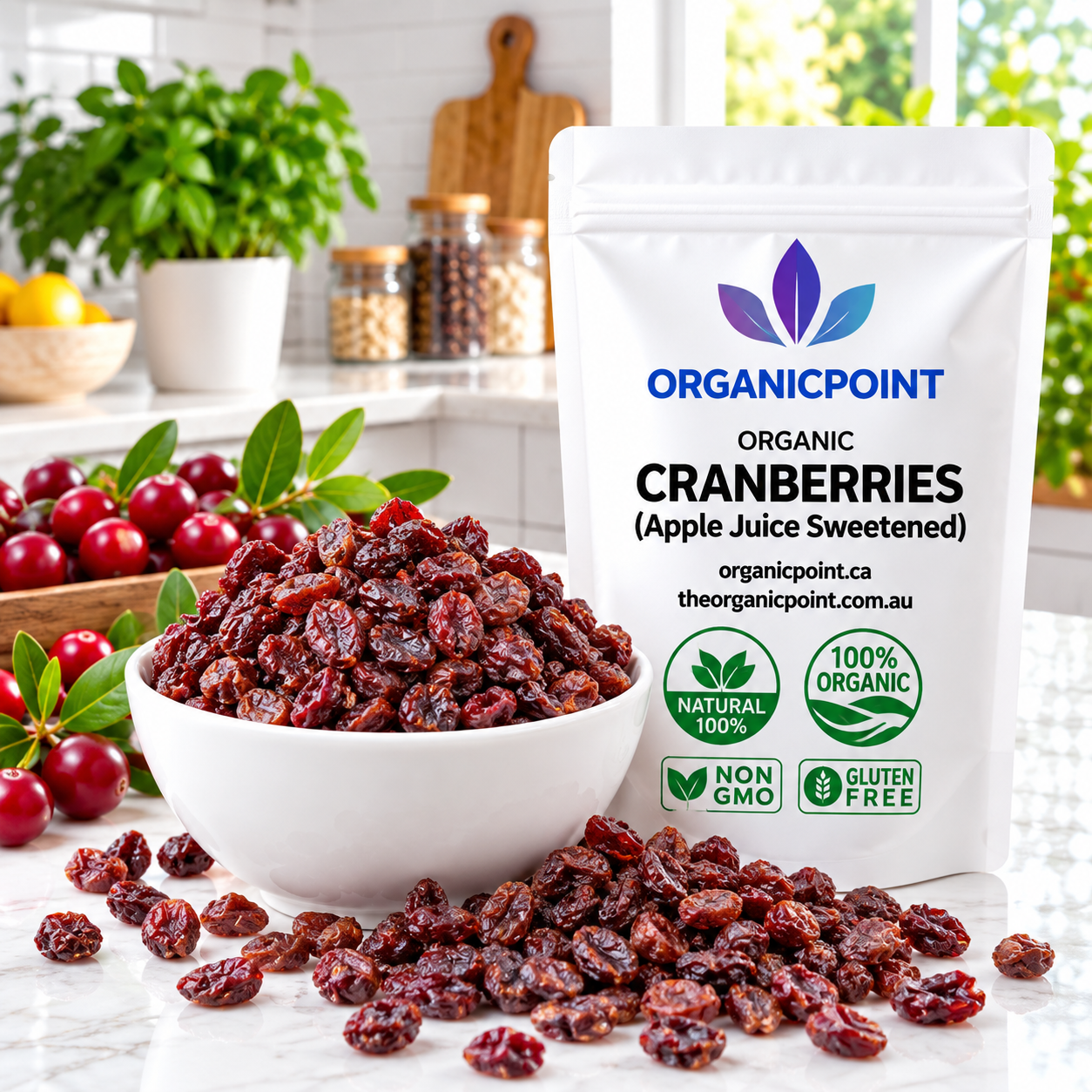 Organic Cranberries, Apple Juice Sweetened