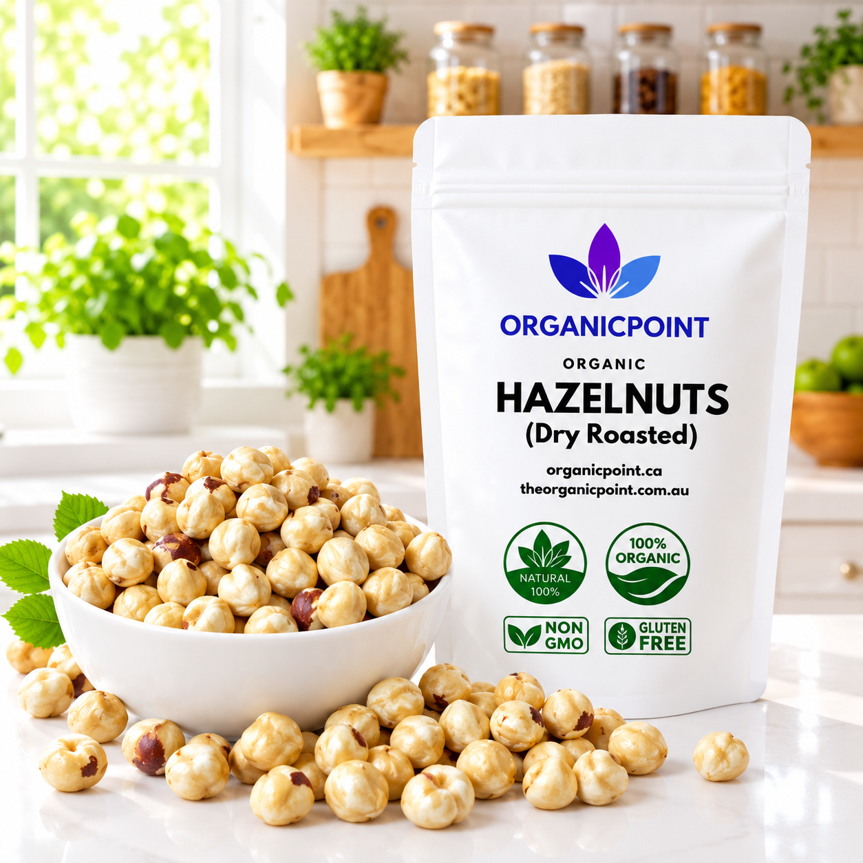 Organic Hazelnuts, dry roasted, whole