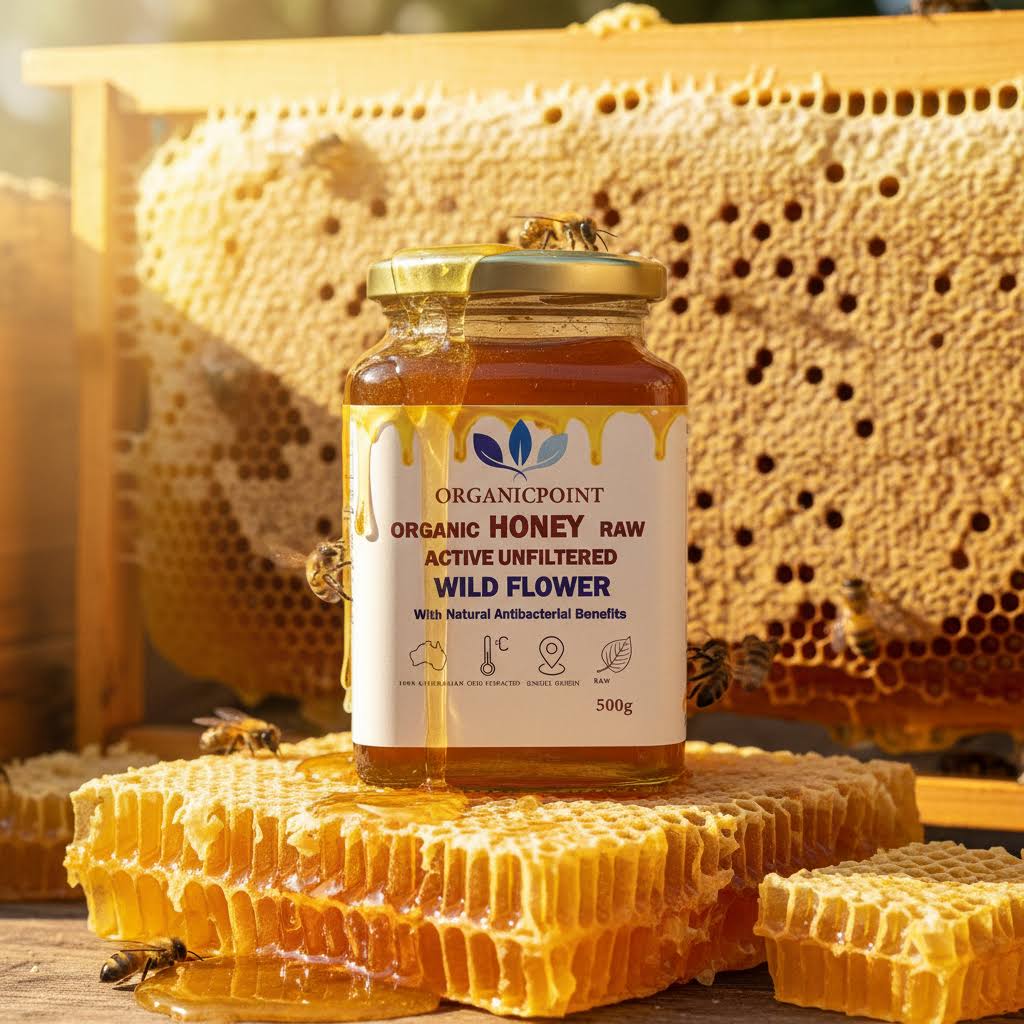 Organic Active Honey, Raw , Unfiltered , Cold Extract